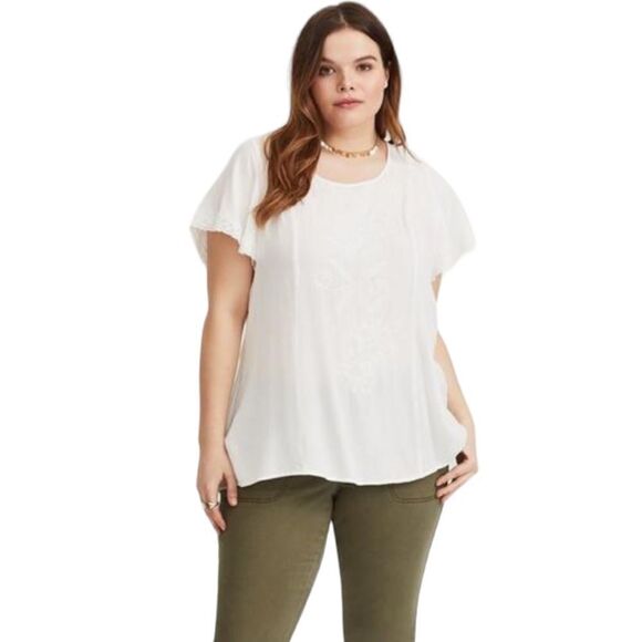 Torrid white embroidered gauze blouse crochet  lace trim size 1x - Picture 2 of 8